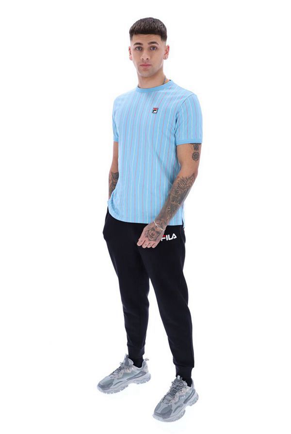 Fila Mica Striped Men's T-Shirts - Blue/Multicolor,NZ 378-19037